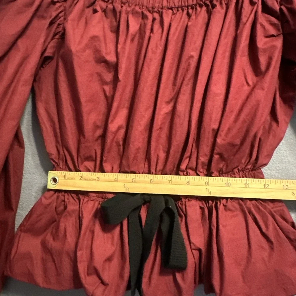Ulla Johnson Kira Off the Shoulder Poplin Peplum Top Size 2 Burgundy Peasant